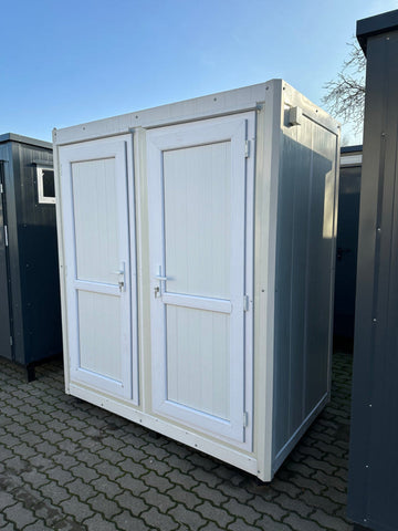 Contenedor sanitario 1,30 x 2,05 m con ducha doble – módulo compacto con 2 cabinas para uso intensivo en obra